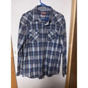 Cody James Mens Plaid Long Sleeve Snap Western Shirt XL Blue Brown